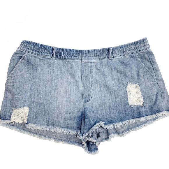 aerie Pants - Aerie light wash pull on denim shorts raw hem XL